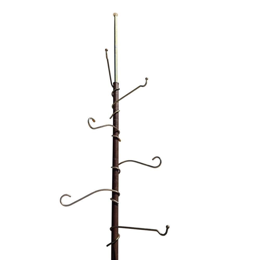 Vintage Mid Century Tension Pole Rod Plant Hanger Stand Over 8 Feet Black Gold